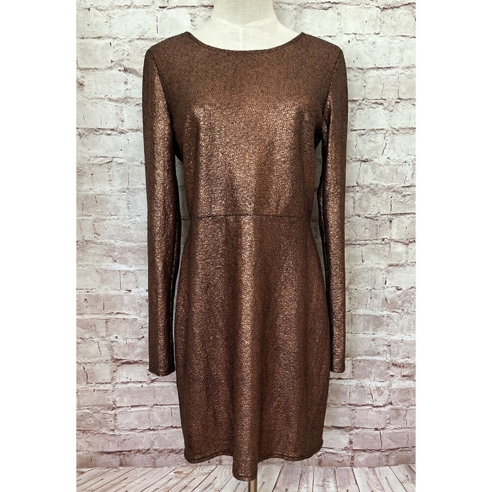 SUGAR LIPS Metallic Copper Bronze Long Sleeve Party Sheath Dress Size Medium